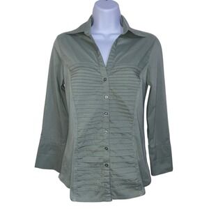 Zac & Rachel‎ Pintuck Blouse 3/4 Sleeve Button Down Top Olive Green Size Small